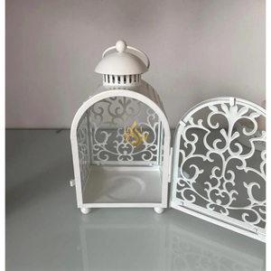 Farol de vela moderno de lujo, grande, de metal, color blanco, hecho de alambre de hierro, para decoración del hogar y bodas, faroles decorativos de mesa. - Product Image 2