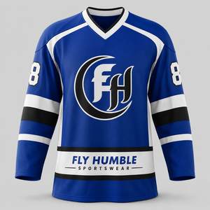 เสื้อฮอกกี้น้ำแข็งผู้ชาย Fly Humble สีขาว ดำ แดง คอวี แขนยาว ซับเหงื่อ แห้งเร็ว พิมพ์ลายดิจิตอลหมายเลข 24 - Product Image 2