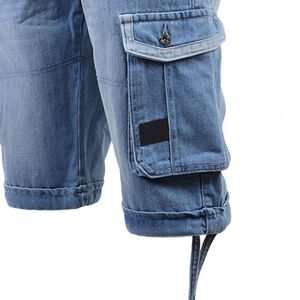 RNSHANGER Short en jean droit brodé bleu clair respirant taille mi-haute style urbain vintage pour homme grande taille 48 - Product Image 3