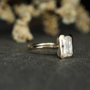 Pahal Jewels 925 Sterling <b>Silver</b> Bezel Setting Yellow Gold Plated Moissanite <b>Solitaire</b> Engagement <b>Ring</b> Women Simple Design - Product Image 3