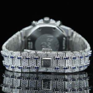 Reloj Mecánico de Lujo para Hombre Pahal Jewels, 42 mm, Cristal de Zafiro, Esfera Azul, Acero Inoxidable, Cronógrafo, Fecha, Diamantes - Product Image 2