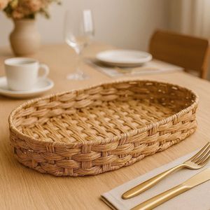 Christmas Gift Natural Woven Rattan <b>Tray</b> with Seashell Decor Round Serving <b>Tray</b> Handicrafts Tableware and Home Decor - Product Image 1