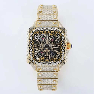 AMBER JEWELS Luxury Unisex Diamond Encrusted Silver Square <b>Watch</b> Analog Quartz CITIZEN Movement Glass <b>Crystal</b> Buckle Clasp 46mm - Product Image 1