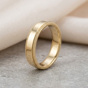 Classic Engagement Gold Milgrain Wedding Band <b>Thick</b> Polished Flat <b>Ring</b> 10K Solid Gold Custom Unisex Wedding <b>Ring</b> Plain Gold Band - Product Image 1