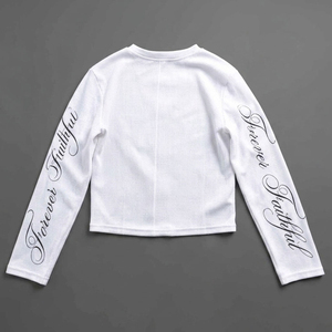 T-shirt à manches longues en fibre de bambou 100% style Ins, imprimé sur le col, style gaufré, rétro, tendance, polyvalent, mode urbaine, décontracté - Product Image 2