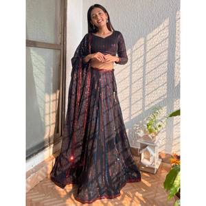 Black <b>Sequin</b> Georgette Party Wear Lehenga Choli for Evening - Product Image 1