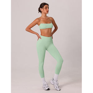 Ensemble de yoga color block pour femme, effet ombré, tissu Space Dye, soutien-gorge de sport, leggings taille haute, tissu nylon spandex - Product Image 4