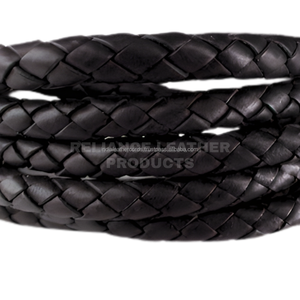 Cordon en cuir tressé rond de 5 mm, noir mat, sélection de couleurs tendance, en cuir de vachette véritable, pour la fabrication artisanale - Product Image 2