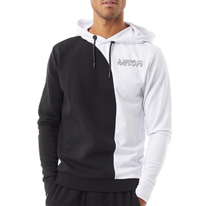 Sweat à capuche homme personnalisé avec logo, blocs de couleur noir et blanc, demi-zippé, pull à capuche, vente en gros, fabricant OEM de sweats vierges - Product Image 2
