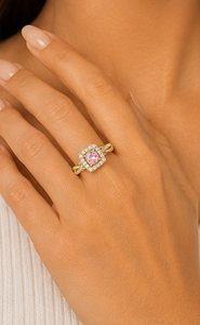 925 Sterling Silver Gold Plated <b>Pink</b> Morganite CZ Halo Ring Twisted Infinity Band Engagement Ring Fine Jewelry for Women - Product Image 5
