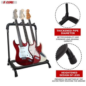 Support de Guitare Triple à 3 Emplacements, Présentoir sur Pied, Rangement Sécurisé, Pliable, Portable, en Métal pour Guitares Électriques, Acoustiques et Flying V - Product Image 4