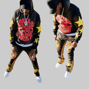 Fabricants de vêtements : Survêtements d'hiver pour hommes en coton, coupe évasée, style vintage délavé à l'acide et effet soleil, avec impression en relief - Product Image 6