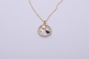 Colgante de Estrella, Luna y Planeta Chapado en Oro Blanco/Rosa de 14K con Diamante Cultivado en Laboratorio, Amuleto Circular, Joyería para Mujer - Product Image 4
