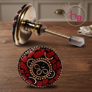 Ba Traditional Brass Cabinet Knob <b>Red</b> Mosaic Design Industrial Home Office <b>Kitchen</b> Furniture Handle Durable Eco-Friendly - Product Image 1