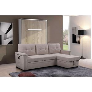 Ashlyn 84\" Light Gray Reversible <b>Sleeper</b> Sectional <b>Sofa</b> with Storage Chaise USB Charging Ports Pockets USB Charging <b>Sofa</b> Beds - Product Image 2
