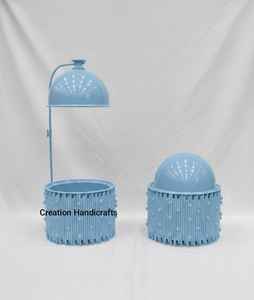 Bol de service moderne en métal finition bleue avec couvercle en dôme et lampe chauffante, pour hôtels et traiteurs - Product Image 1