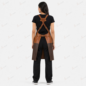 Tablier en cuir pour femme, marron, design bicolore, fermeture à boutons-pression, tablier uniforme pour le personnel de service de restaurant et de bar - Product Image 6