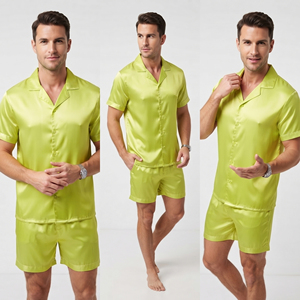 Conjunto de pantalones cortos de seda para hombre, camisa de satén de manga corta, traje de dos piezas, camisa y pantalones cortos de seda para hombre - Product Image 5