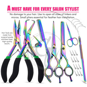 Kit d'outils professionnels pour extensions de cheveux avec pinces, aiguilles à crochet, outils à boucles, perles, fils et clips pour l'application d'extensions de cheveux en salon - Product Image 5