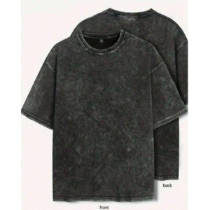 Camiseta Oversize Vintage de Algodón 100% Pesado, Transpirable, de Secado Rápido, con Hombros Caídos, Lavado Ácido, Negra, de Largo Extendido - Product Image 1