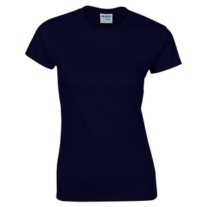 T-shirt noir à col rond pour femme, manches courtes, coupe classique, couleur unie, 100% coton molletonné, respirant, écologique, anti-UV - Product Image 1