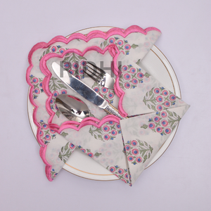 Serviettes de table en coton à motifs floraux roses et bleus, imprimées à la main, brodées, réutilisables, pour mariage et hôtel, vente en gros - Product Image 2