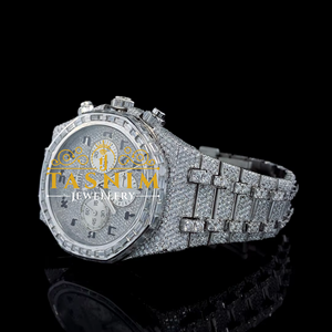 Reloj de Hombre de Moda, Estilo Deportivo, con Cristales de Cuarzo VVS, Acero Inoxidable, Edición Limitada, Movimiento ETA, Oro Blanco - Product Image 3