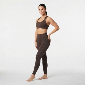 Women <b>Brown</b> Crisscross Strap Sports Bra High Waist Full Length <b>Leggings</b> Yoga Set Seamless Activewear 2 Piece - Product Image 2