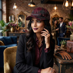 Casquette de baseball moderne pour femme avec dentelle, broderie détaillée, accents en strass et sangle arrière – Accessoire décontracté et élégant - Product Image 6