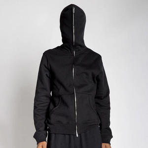 Sweat à capuche zippé intégral noir uni de haute qualité pour homme, personnalisable avec logo, coupe oversize, style streetwear - Product Image 2