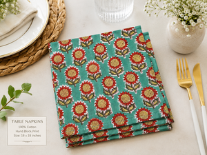 Servilleta de Mesa Cuadrada Moderna 100% Algodón con Estampado a Mano, Diseño Floral, Reutilizable, de la India (Rajasthan) - Product Image 3