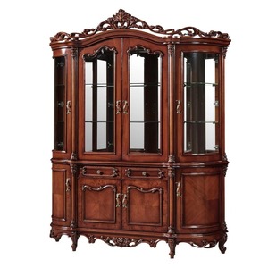 Vitrine classique de luxe en teck massif avec portes en verre pour salon et salle à manger - Product Image 4