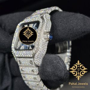 Montre de luxe Pahal Jewels avec diamants, boîtier carré en acier inoxydable 38 mm, affichage analogique à quartz, date, unisexe, bijoux de mode - Product Image 3