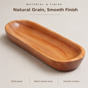 Bandeja de Servir Rectangular de Madera Maciza Natural, Plato de Madera Largo en Forma de Barco para Pan, Fruta y Bocadillos - Product Image 1