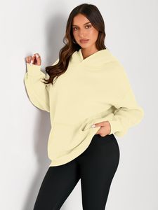 Sweat-shirt à capuche oversize en molleton écologique pour femme, noir uni, coupe ample, manches longues, style streetwear - Product Image 3