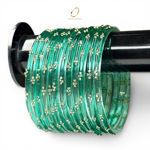 Bracelets en verre transparent vert émeraude tendance, style goutte de pluie, style cachemire, avec pierres de cristal, pour femmes, vente en gros à bas prix - Product Image 6