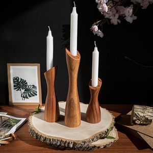 Handcrafted Wooden Candle Holder Set of 3 Rustic Natural Wood Taper Candle Holders for Home Decor, Dining <b>Table</b> and Centerpiece - Product Image 3