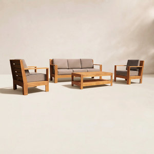 Modern Outdoor Teak <b>Sofa</b> <b>Set</b> Patio Garden Furniture Wooden Lounge <b>Set</b> with Coffee Table for Villa Resort Hotel - Product Image 1