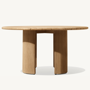 Mesa redonda de madera de teca con un estilo minimalista moderno, adecuada para el comedor en casa o en un restaurante. - Product Image 1