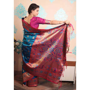 ผ้าไหมปาธานีสีน้ำเงินรามา ลายปักดิ้นทอง  น้ำหนัก 650 กรัม  ชุดอินเดียและปากีสถานสุดหรู - Product Image 3