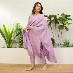 Elegant Indian Ethnic Wear Straight Kurti Pant Set with Embroidery and Organza Dupatta - Product Image 1
