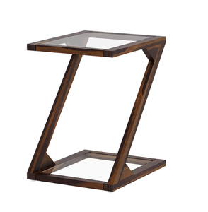 Modern Wood Nightstand With Glass Top And <b>Shelf</b> Midcentury Design Bedroom Furniture - Product Image 2