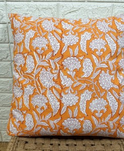 <b>Orange</b> Handmade Block Printed Floral Cushion Cover Bohemian Square <b>Pillow</b> Case for Home - Product Image 4