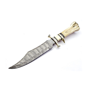 Couteau de chasse en acier à motif Damas avec étui en cuir, outil utilitaire artisanal pour le bushcraft et le camping - Product Image 6