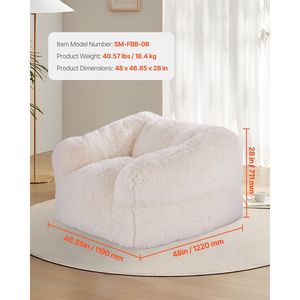 Divano a sacco per adulti soffice peluche imbottitura in schiuma ad alta densità comodo comodo comodo per soggiorno camera da letto Beige - Product Image 2