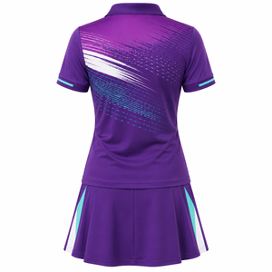 New <b>Custom</b> Sublimation Women Tennis <b>Dress</b> Set Short Sleeve Shirt Matching Skirt 100% Polyester Gradient Color Quick Dry High - Product Image 4