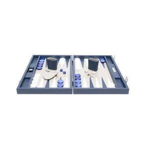 Blue Wood Leather Pasting <b>Backgammon</b> Set With Case Dice Cups & Playing Pieces Portable Strategy <b>Board</b> Game For Family Travel Fun - Product Image 2