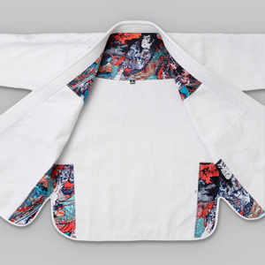 White BJJ Kimono With Colorful Japanese Art Print Inside Collar And Sleeve Ends Unisex Adult Martial Arts Wear JUI JITSU - Product Image 4