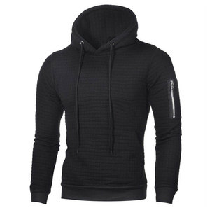 Men's Hooded Sweatshirt Solid <b>Black</b> Knitted Long Sleeve Slim Fit Casual Autumn Wear Zipper Pocket Design 2027 - Product Image 1