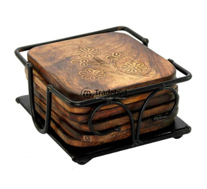Elegant Premium Handmade Wooden <b>Coaster</b> <b>Set</b> 4X4 Inches Square Custom Colors & Logo for Home Restaurant Wedding Use-Tradebyd - Product Image 2